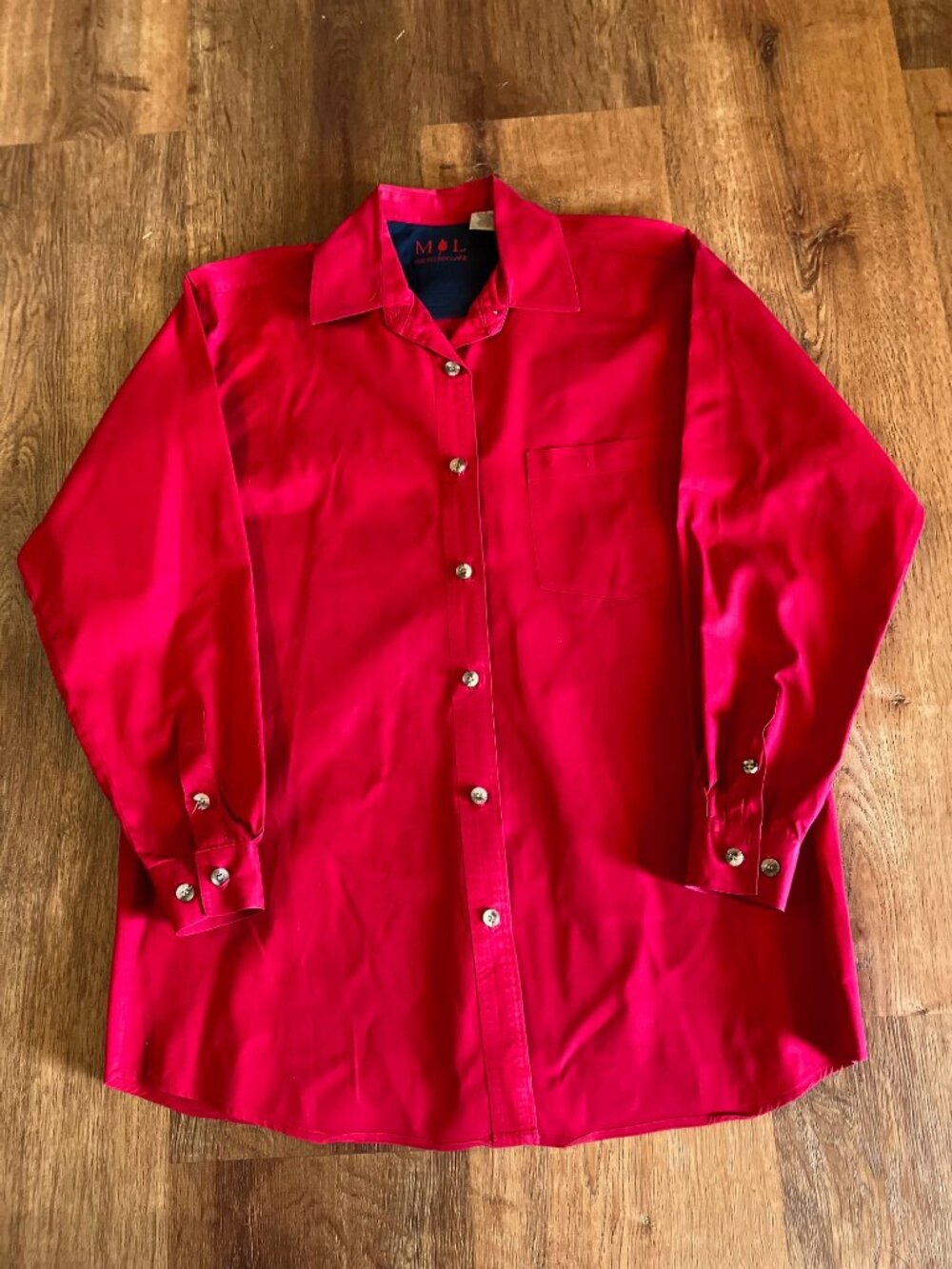 VTG Mountain Lake Button Down Shirt/Blouse Women Oversized Small Red 100% Cotton